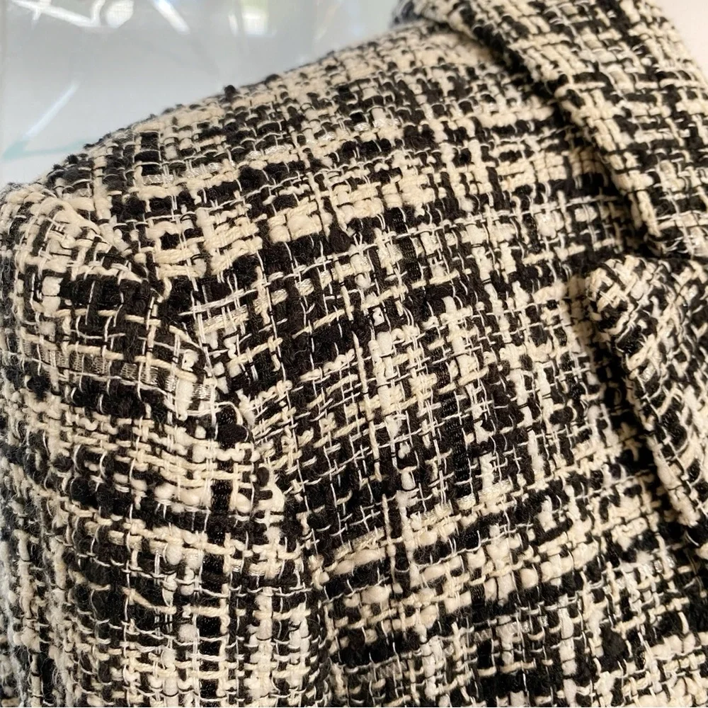 L’AGENCE KENZIE BLACK WHITE TWEED DOUBLE BREASTED BUTTON UP BLAZER JACKET - Picture 8 of 16